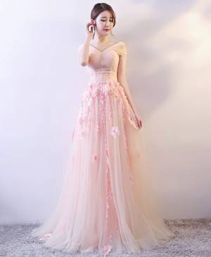 Tulle Lace Sweetheart Cute Long Prom Formal Dress