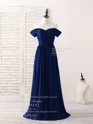 Dark/Blue Chiffon Sweetheart Long Prom Bridesmaid Dress