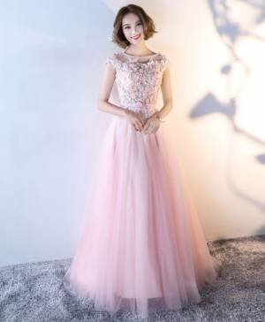 Tulle With 3d Flower Cute Long Prom Evening Dress
