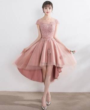 Lace Tulle Short/Mini High Low Prom Evening Dress