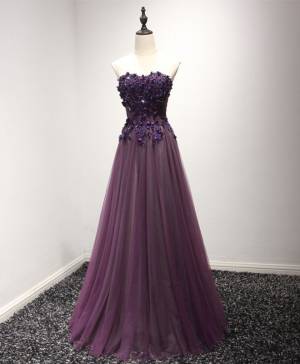 Purple Lace Sweetheart Long Prom Formal Dress