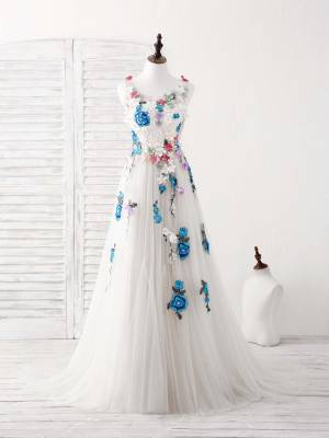 Lvory/Ivory Tulle Lace With Applique Long Prom Evening Dress