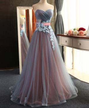 Tulle Sweetheart Long Prom Evening Dress