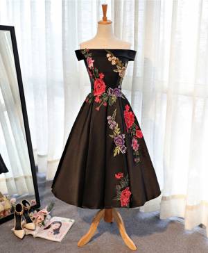 Black Satin Lace With Applique Short/Mini Prom Homecoming Dress