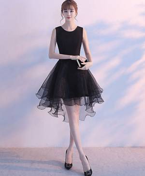 Black Tulle Round Neck Short/Mini Simple Prom Homecoming Dress