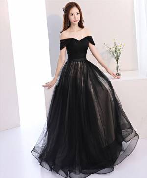 Black Off-the-shoulder Long Prom Evening Dress