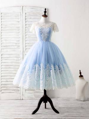 Blue Tulle Lace Short/Mini Prom Bridesmaid Dress
