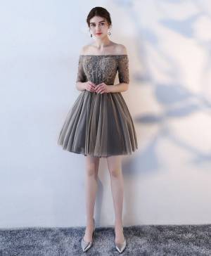 Lace Half-sleeve A-line Short/Mini Prom Homecoming Dress