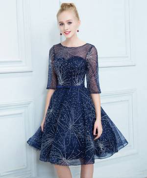 Dark/Blue Round Neck With Sequin Short/Mini Prom Homecoming Dress