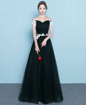 Black Lace Cute Long Prom Evening Dress