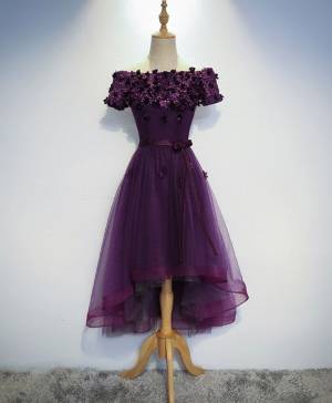 Purple Cute High Low Prom Evening Dress