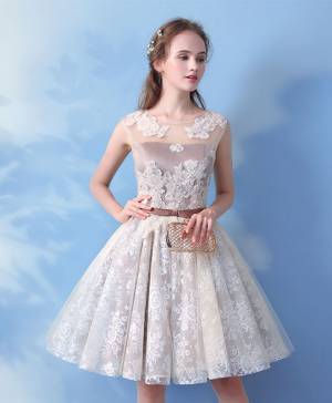Lace Round Neck Short/Mini Cute Prom Evening Dress