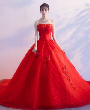 Red Lace Sweetheart Long Prom Sweet 16 Dress