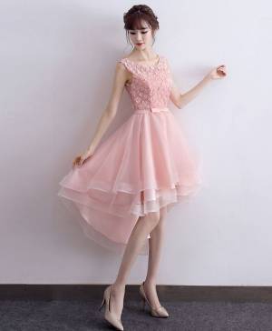 Pink Lace Short/Mini Cute High Low Prom Evening Dress