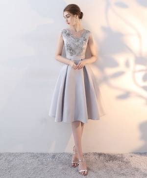 Gray Satin Lace Short/Mini Prom Homecoming Dress