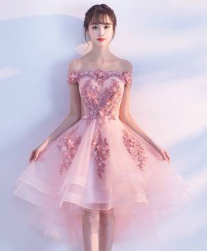 Pink Lace Tulle Short/Mini Cute Prom Party Dress