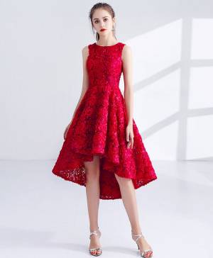 Red A-line Cute High Low Prom Homecoming Dress