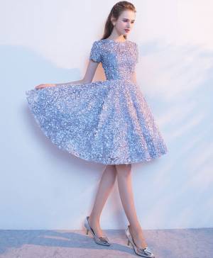 Blue A-line Short/Mini Cute Prom Homecoming Dress
