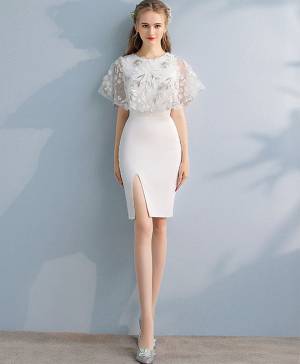 White Lace Short/Mini Simple Mermaid Prom Evening Dress