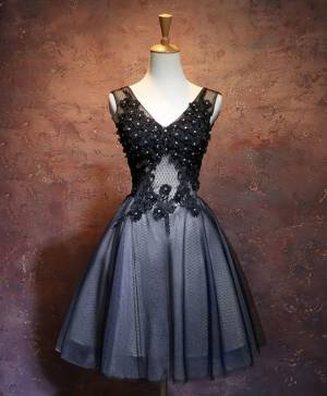 Black Lace V-neck Short/Mini Prom Evening Dress