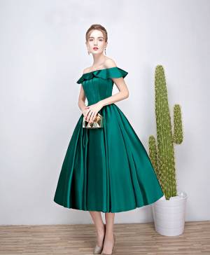Green Satin Short/Mini Prom Evening Dress