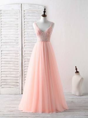 Tulle With Beads Unique Long Prom Evening Dress