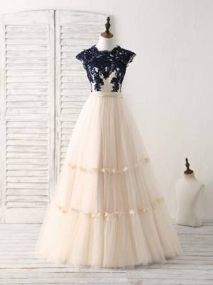 Tulle Lace With Applique Elegant Long Prom Evening Dress