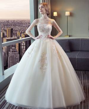 Champagne Lace Tulle Ball Gown Long Prom Evening Dress