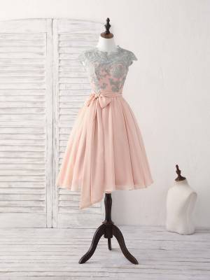 Pink Lace With Applique Short/Mini Elegant Prom Bridesmaid Dress