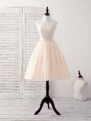 Champagne Tulle Sweetheart Short/Mini Simple Prom Bridesmaid Dress