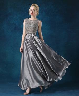 Lace Satin A-line Long Prom Evening Dress