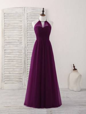 Purple Tulle A-line Simple Long Prom Bridesmaid Dress