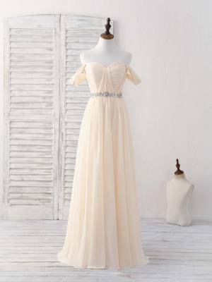 Champagne Chiffon Off-the-shoulder Long Prom Bridesmaid Dress