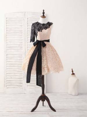 Champagne Lace Short/Mini Prom Homecoming Dress