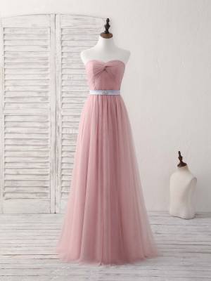 Pink Tulle Sweetheart Long Prom Bridesmaid Dress