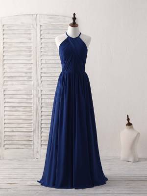 Dark/Blue Chiffon Simple Long Prom Bridesmaid Dress