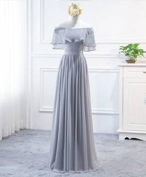 Chiffon Round Neck Simple Long Prom Bridesmaid Dress