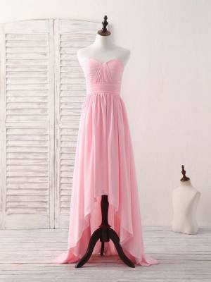 Pink Chiffon Sweetheart High Low Prom Bridesmaid Dress