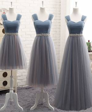 Gray Tulle Sweetheart Prom Evening Dress