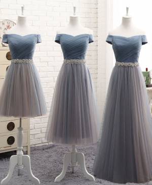 Gray Off-the-shoulder Prom Evening Dress