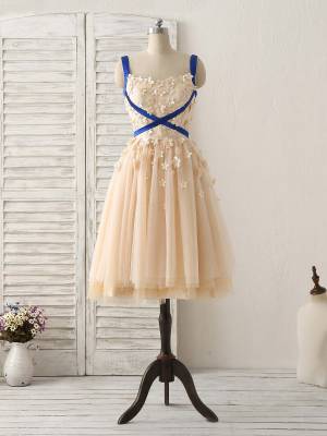 Champagne Tulle With Applique Short/Mini Prom Bridesmaid Dress