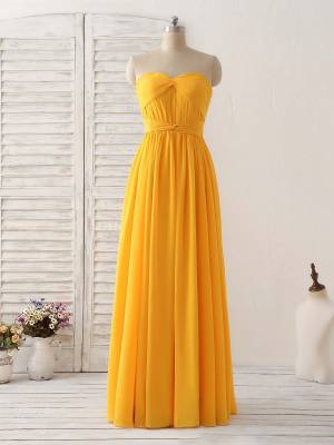 Yellow Chiffon Simple Long Prom Bridesmaid Dress