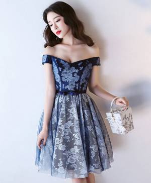 Dark/Blue Lace Short/Mini Prom Homecoming Dress