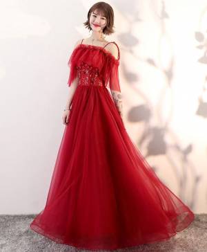 Tulle Lace Stylish Long Prom Evening Dress