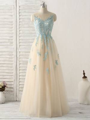 Green Lace Tulle Cute Long Prom Bridesmaid Dress