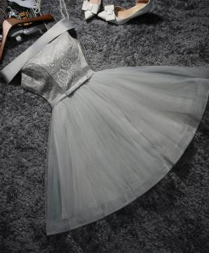 Gray Lace Tulle Short/Mini Cute Prom Homecoming Dress