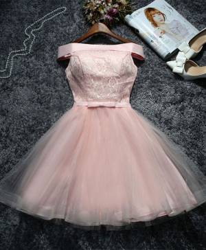 Pink Lace Tulle Short/Mini Cute Prom Homecoming Dress