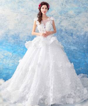 Mermaid White Lace Round Neck Sleeveless Wedding Dress