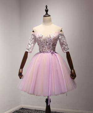 Pink Tulle Lace A-line Short/Mini Prom Homecoming Dress