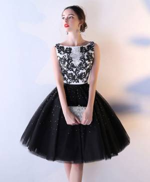Black Lace Tulle Short/Mini Prom Evening Dress